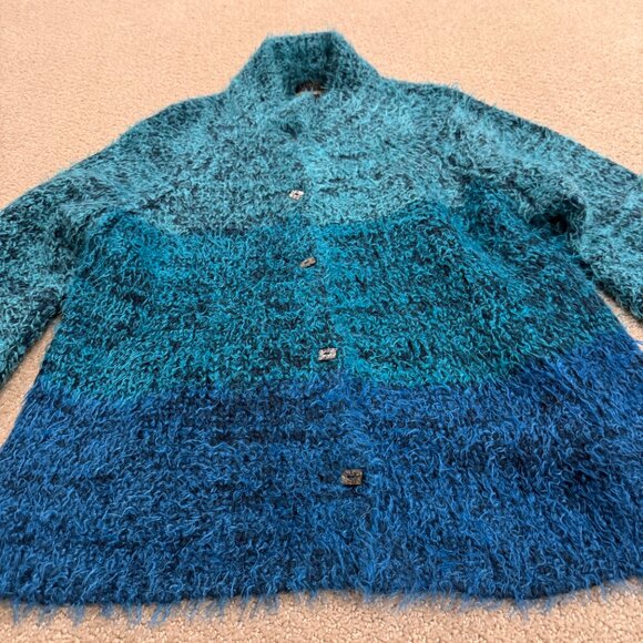 Sigrid Olsen Fuzzy Cardigan Sweater Ombre Blue Wool Artsy Boho LARGE#SOMU6920 - Picture 6 of 15